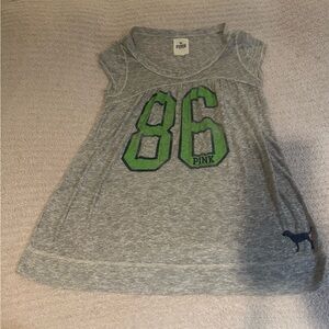 PINK Victoria's Secret Ladies Heather Gray Tee with Green Graphic